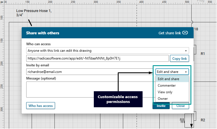 Easily share drawings and customize team members' access permissions. Easily share drawings and customize team members' access permissions.