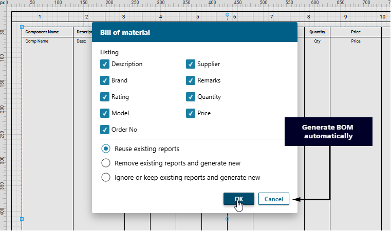 Automatically generate BOMs, eliminating manual typing and compilation. Automatically generate BOMs, eliminating manual typing and compilation.