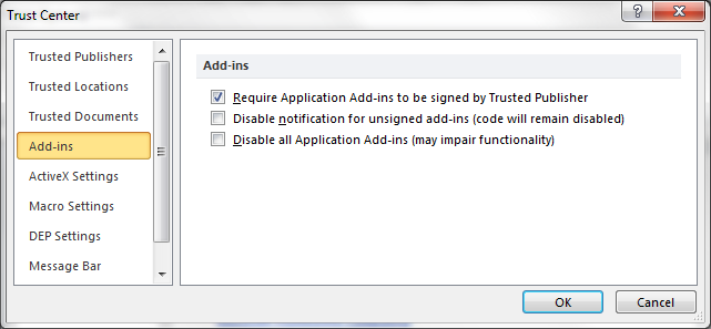 Add-Ins-Einstellungen Add-Ins-Einstellungen