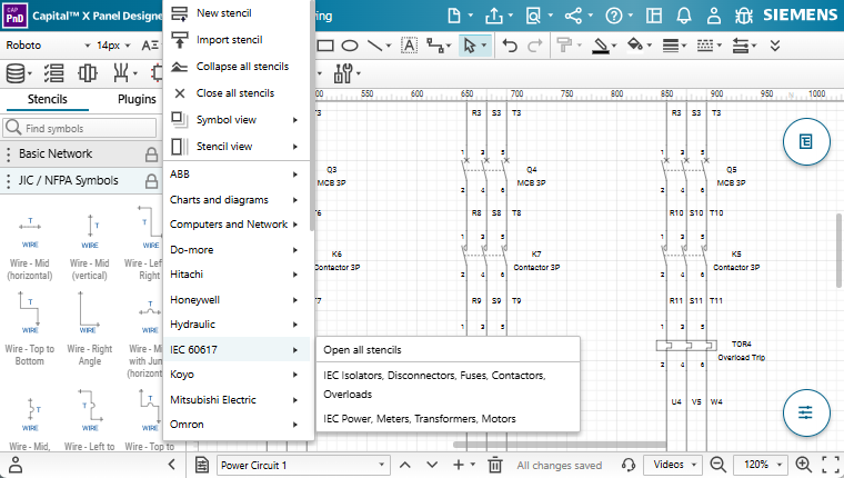 An extensive list of pre-designed symbols and stencils in Capital X Panel Designer. An extensive list of pre-designed symbols and stencils in Capital X Panel Designer.